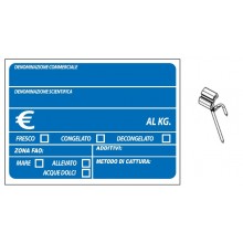 SEGNAPREZZO PVC PESCE BLU CON PATENTE CANCELLABILE 25 PZ CON AGO IN PVC DOPPIA PUNTA STANDARD