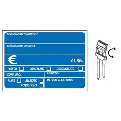 SEGNAPREZZO PVC PESCE BLU CON PATENTE CANCELLABILE 25 PZ CON AGO INOX CLIP