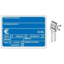 SEGNAPREZZO PVC PESCE BLU CON PATENTE CANCELLABILE 25 PZ CON AGO PVC CLIP