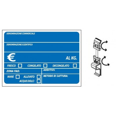 SEGNAPREZZO PVC PESCE BLU CON PATENTE CANCELLABILE 25 PZ CON MOLLETTE ASTA 5 CM CLIP