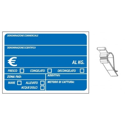 SEGNAPREZZO PVC PESCE BLU CON PATENTE CANCELLABILE 25 PZ CON TENAGLIA