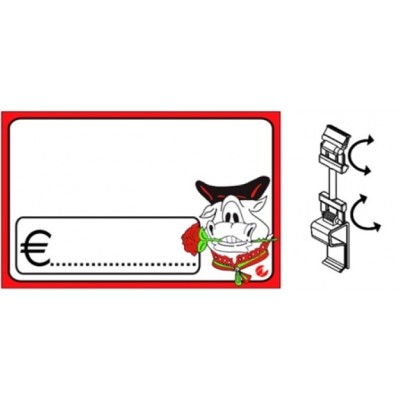 SEGNAPREZZO PVC RETTANGOLARE MACELLERIA CANCELLABILE 25 PZ CON MOLLETTE ASTA 5 CM CLIP