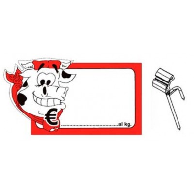 SEGNAPREZZO PVC SAGOMATO MACELLERIA CANCELLABILE 25 PZ CON AGO IN PVC DOPPIA PUNTA STANDARD
