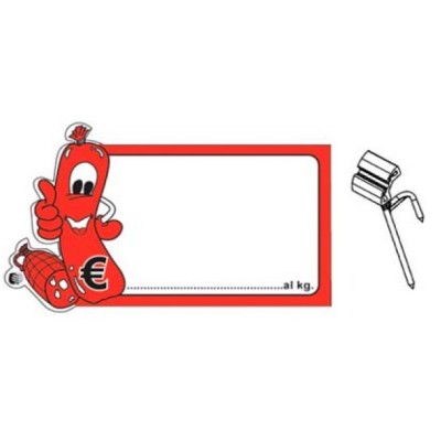 SEGNAPREZZO PVC SAGOMATO SALUMI CANCELLABILE 25 PZ CON AGO IN PVC DOPPIA PUNTA STANDARD