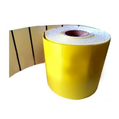 Cartoncino termico fondo giallo da 105 gr. mis. mm. 55X38 foro 26 DM mm 50 retrostampato con tacca nera pz 250