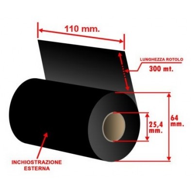 RIBBON WAX MM 110X300 MT INK OUT CORE 1
