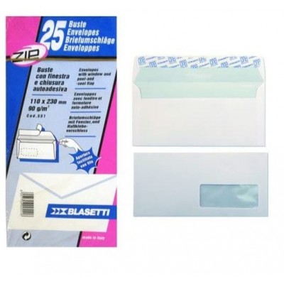 BUSTE COMMERCIALI 11X23 CM BIANCHE EDERA STRIP CON FINESTRA CF.25 BLASETTI