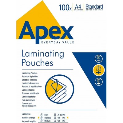 POUCHES LUCIDI FILM PLASTIFICAZIONE A4 MY 80 APEX FELLOWES CONF 100 PZ