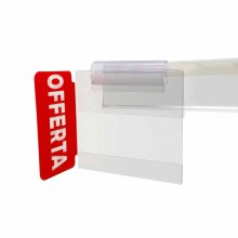 PROMOSTOP FISSO PVC TRASP 150X110MM CON DOPPIA PIEGA A RETRO3CM+3CM. + BANDIERA BIFACCIALE CON ANGOLI TONDI F.TO 100X100 MM FOND