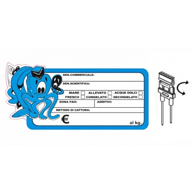 SEGNAPREZZO PVC SAGOMATO PESCE CON PATENTE CANCELLABILE 25 PZ CON AGO PVC CLIP